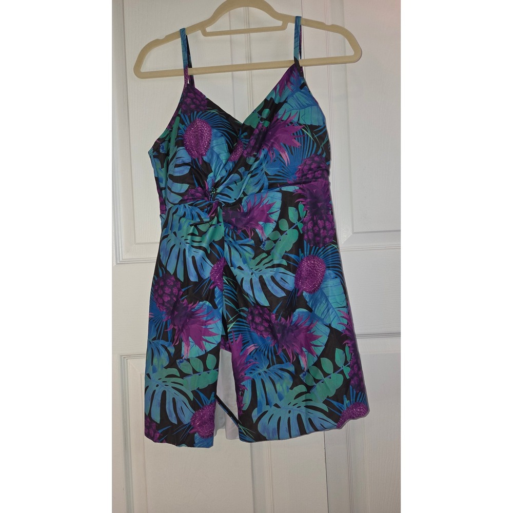 Grace Karin Women Tropical Pineapple‎ Swim Dress Blue Purple XL